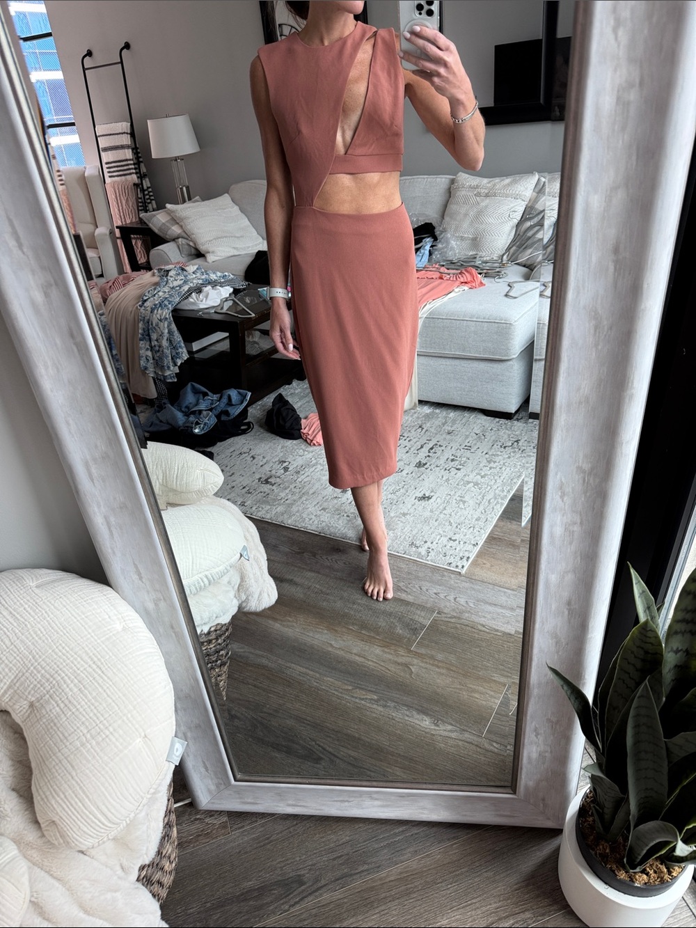 NBD Cutout Midi Dress in Dusty Rose